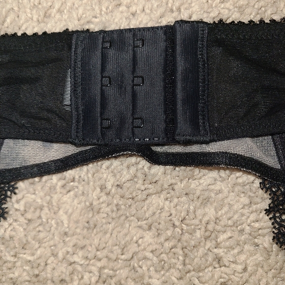 Felina Garter Belt Size S Sexy Swiss Dot Sheer Embroidered Mesh Lace Bows Clips - Picture 11 of 16